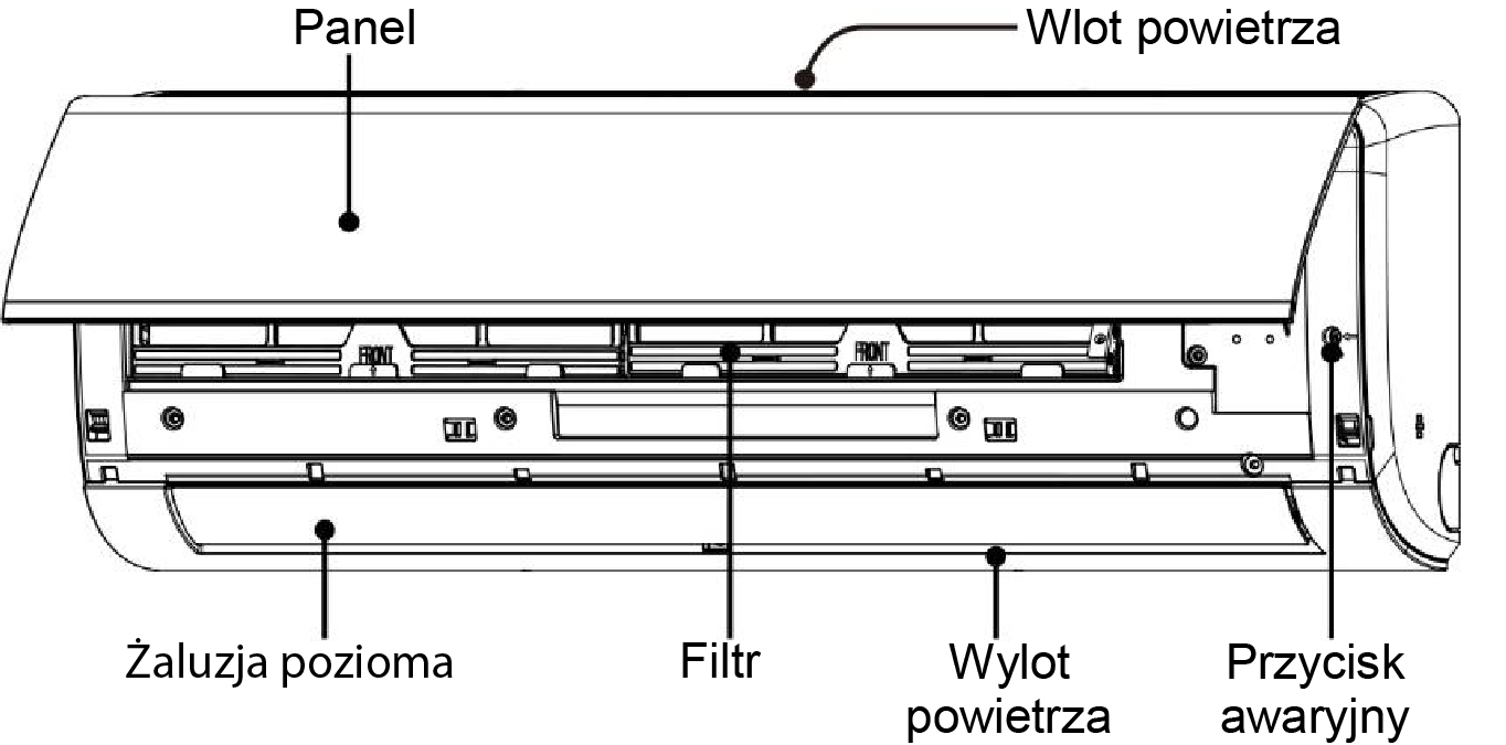 Klimatyzator ścienny HYUNDAI HOME SILENT typu Split - schemat jednostki wewnętrznej